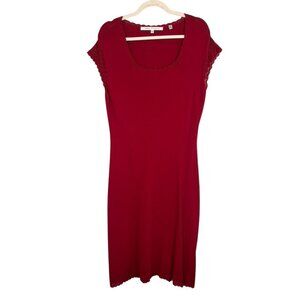 Colorful Knit Sweater Dress L Red Bodycon Festive Holiday Chic Preppy Lace Artsy